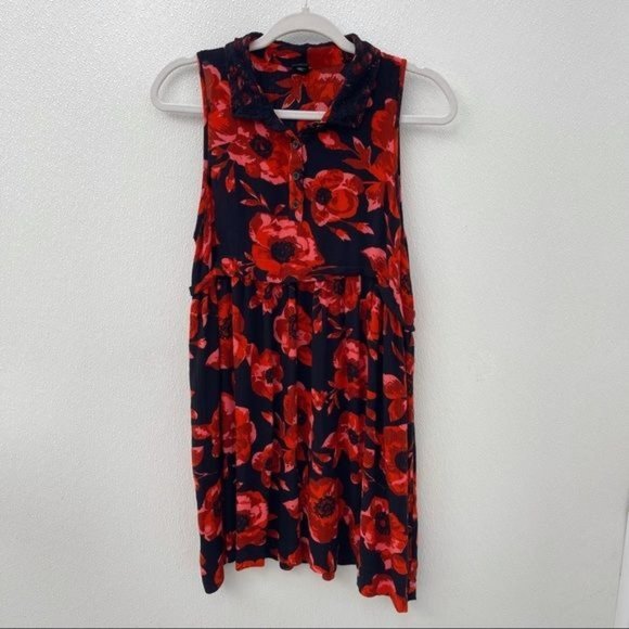 *50% OFF! Volcom lace floral dress button top black red - Picture 1 of 7